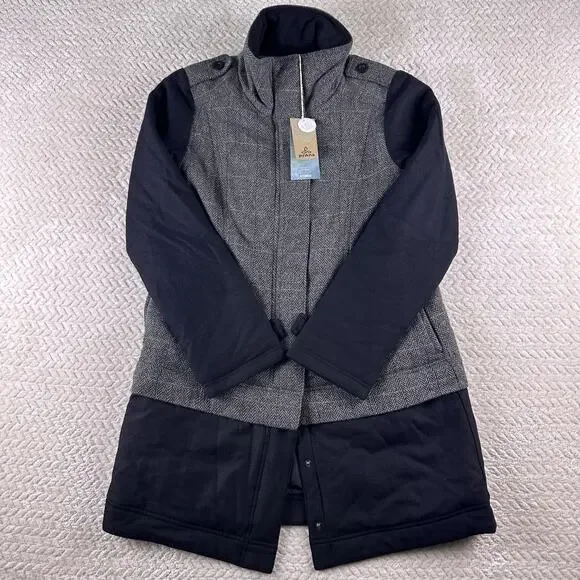 PrAna Women's Herringbone Wool Blend Caprise Insulated Convertible Jacket Gravel